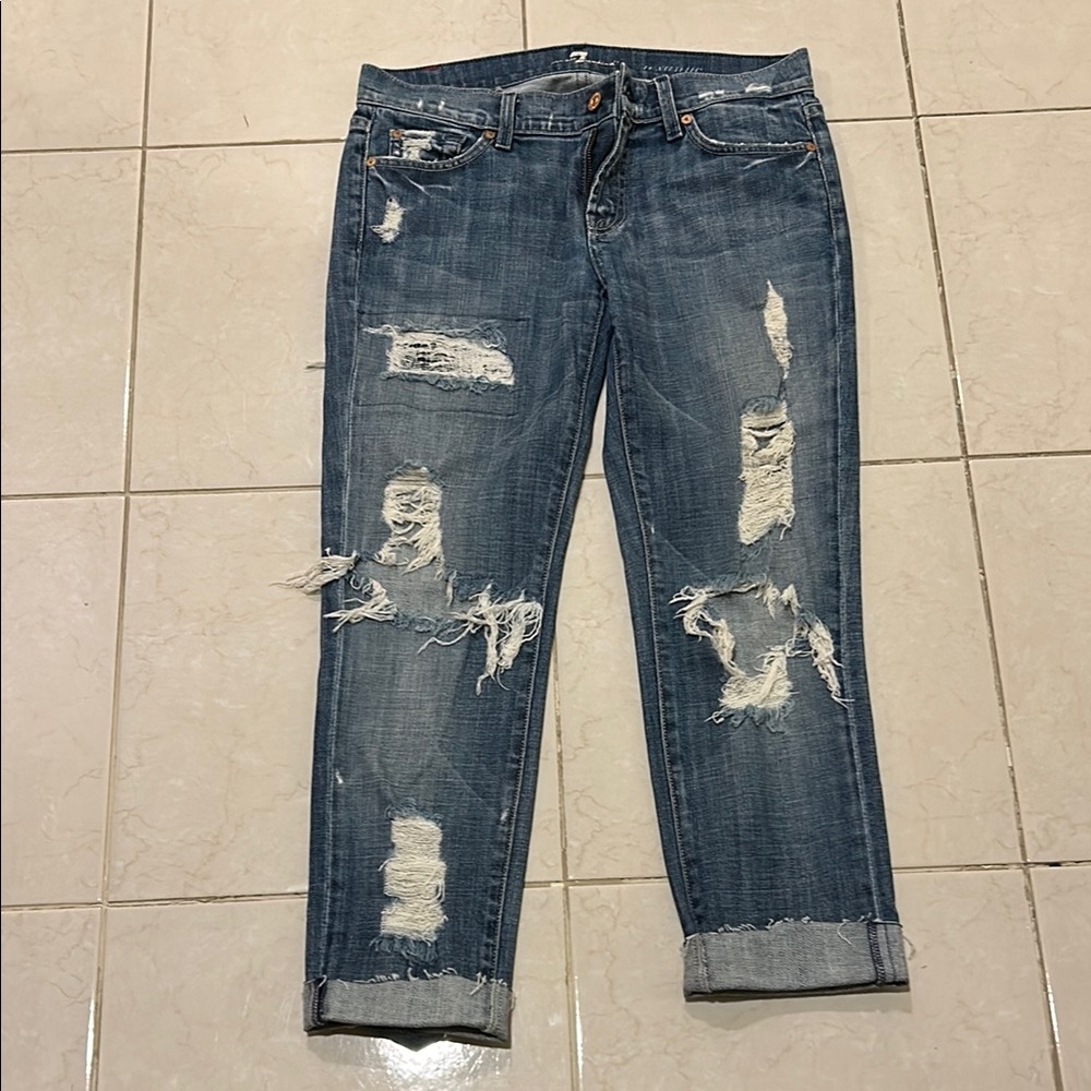 7 For All Mankind Blue Ankle Cropped Jeans